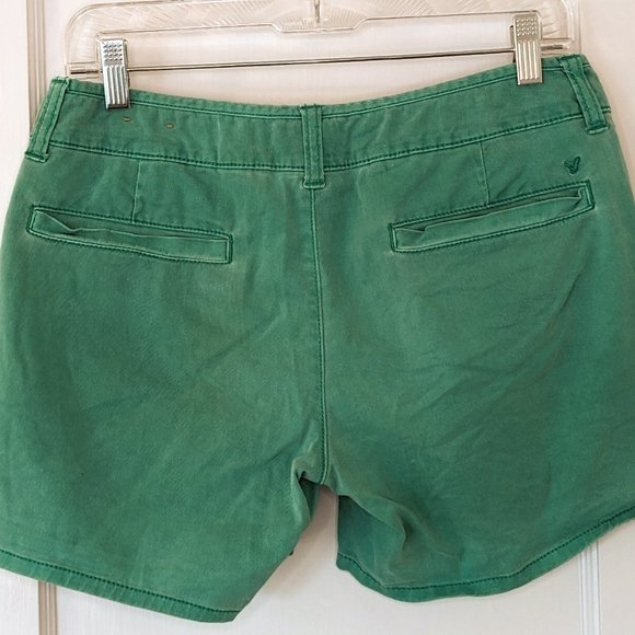 American Eagle Low Rise Midi Chino Shorts in Blue Green Turquoise Teal - Picture 2 of 7